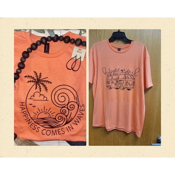 Happiness comes in waves T-Shirt‎ Short Sleeve Large - Picture 1 of 5